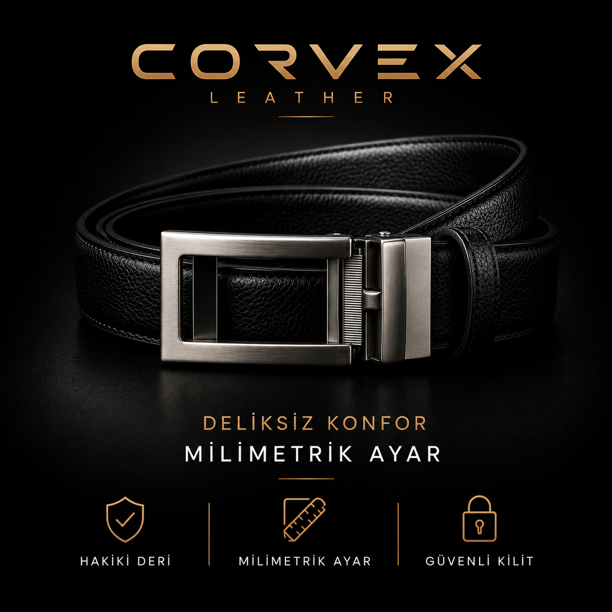 Corvex Premium Otomatik Hakiki Deri Kemer