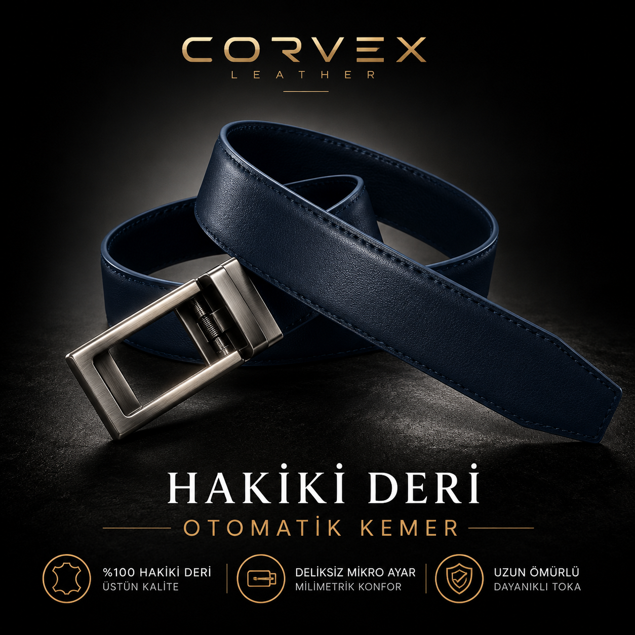 Corvex Premium Otomatik Hakiki Deri Kemer