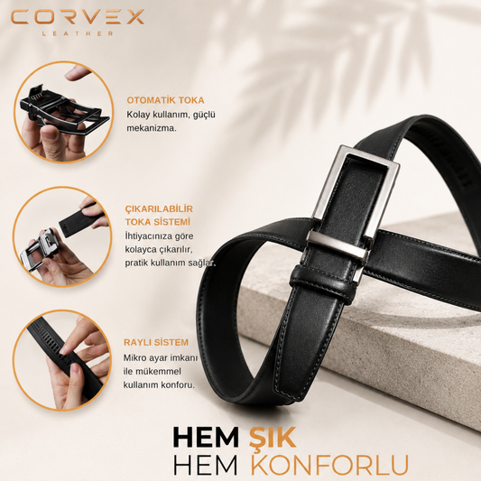 Corvex Premium Otomatik Hakiki Deri Kemer