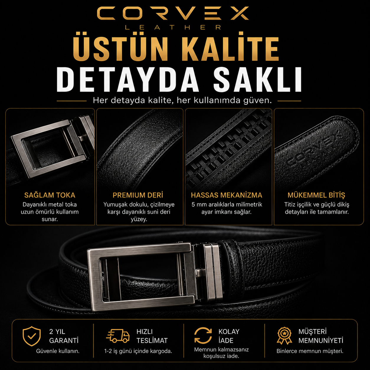 Corvex Premium Otomatik Hakiki Deri Kemer